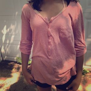 ▙  check and stripe pink button top ▞